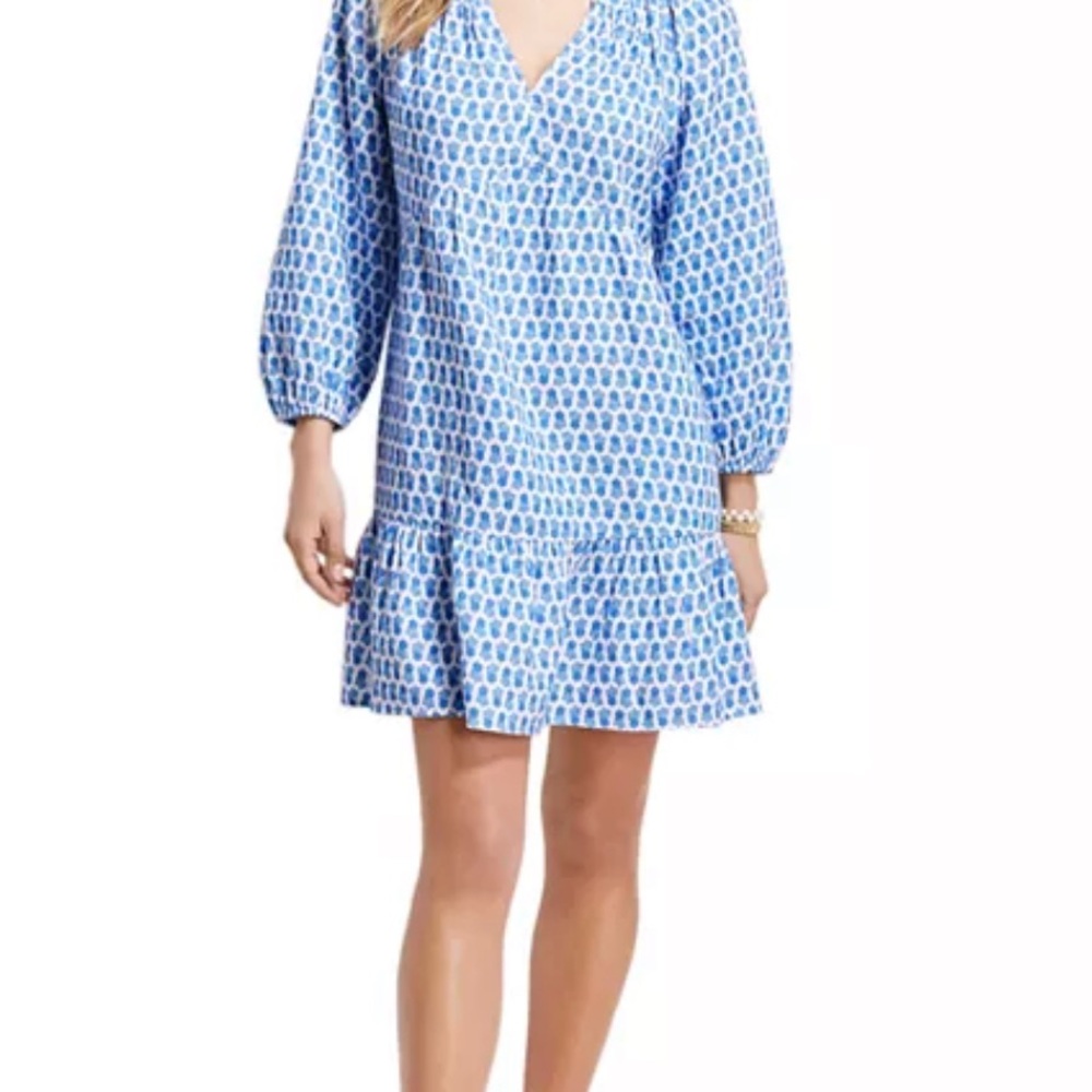 NWT Vineyard Vines Saastitch Block-Print Dress color- Island Ocean Breeze.